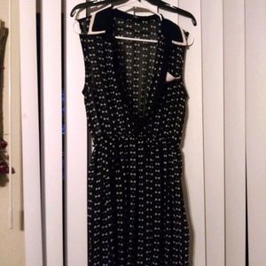 Shear sleeveless mini shirt dress with bow print